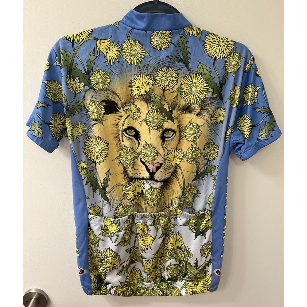 Primal SIZE Large Short-Sleeve Cycling Jersey Floral Lion Print Zip blue yellow - Picture 7 of 8